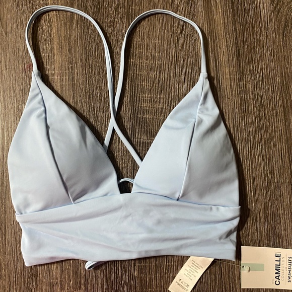 CLEARANCE 2-piece- Camille Blue Plunge Away Bikini Top and Cheeky Bikini Bottom - Picture 5 of 11